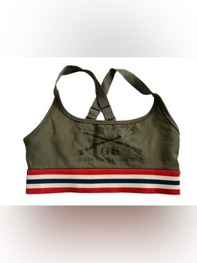 Grunt Style Olive Green Sports Bra with Red, White & Navy Stripe